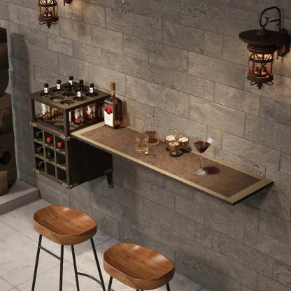 Wall-Mounted Bar Table with Wine Shelves