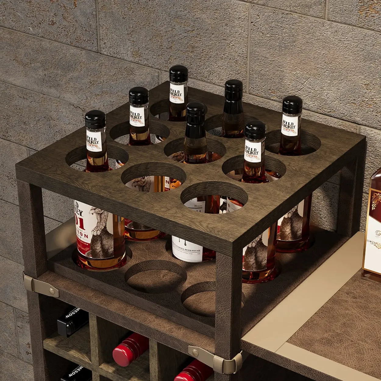 Wall-Mounted Bar Table with Wine Shelves