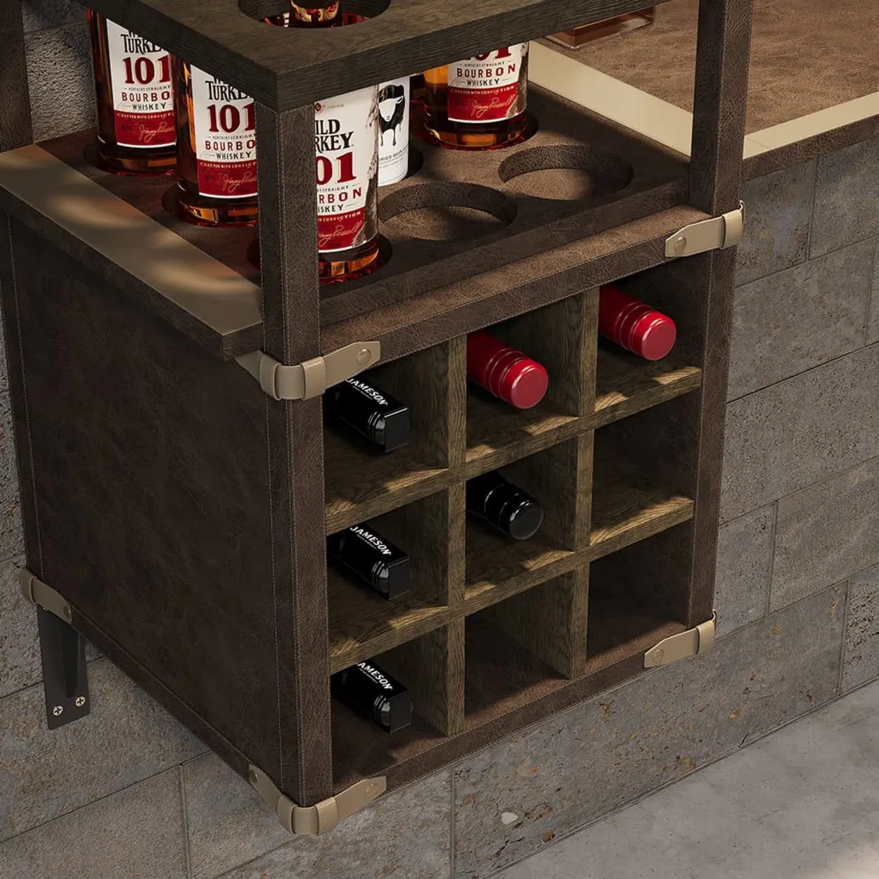Wall-Mounted Bar Table with Wine Shelves