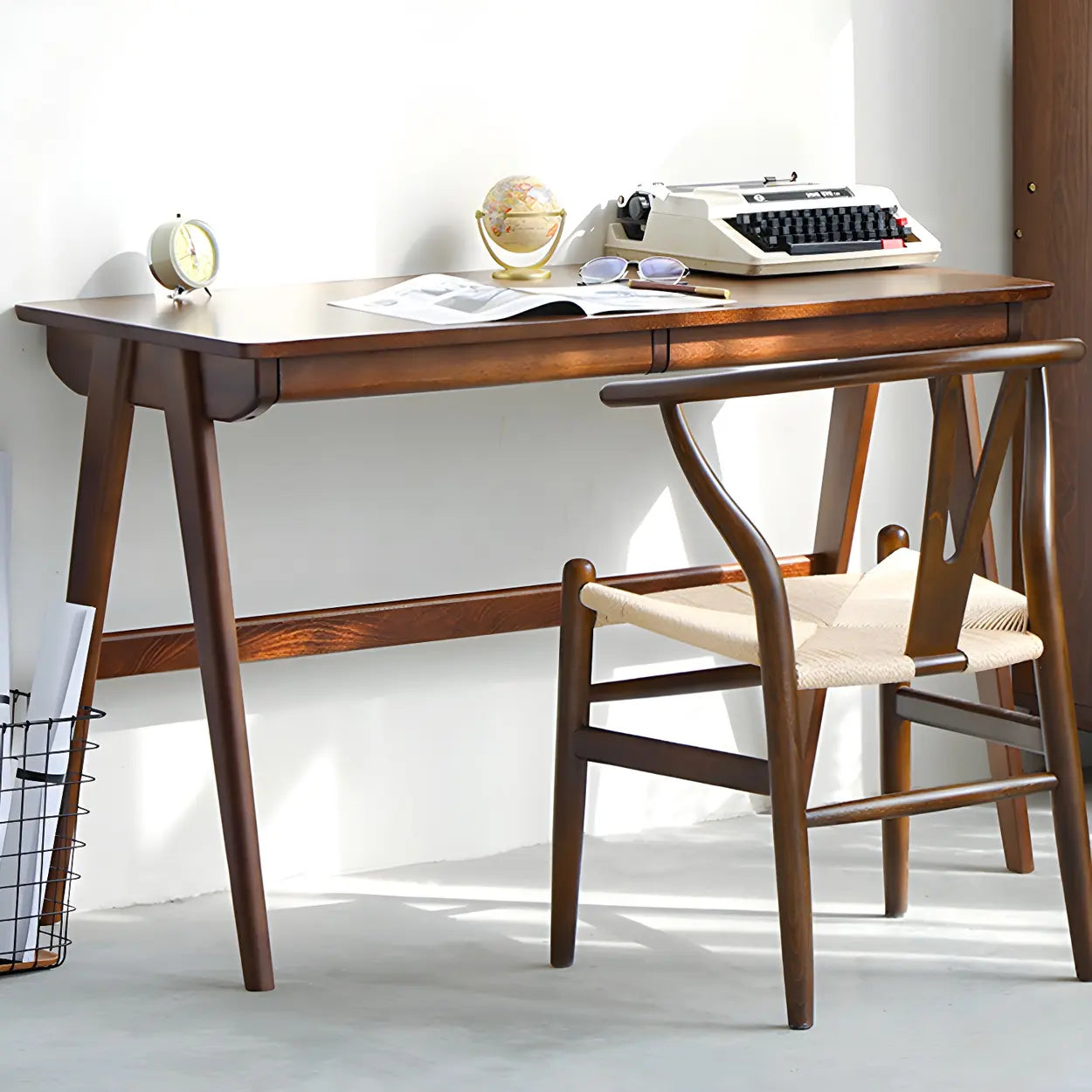 Walnut Beech Wood Drawer Writing Desk