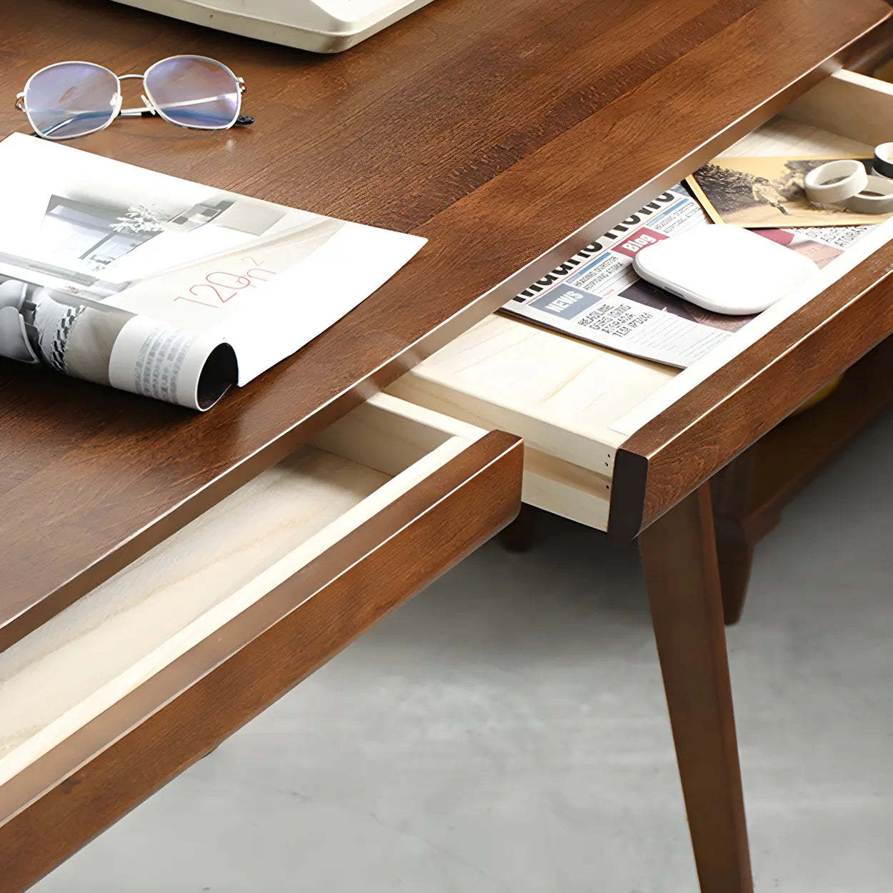 Walnut Beech Wood Drawer Writing Desk