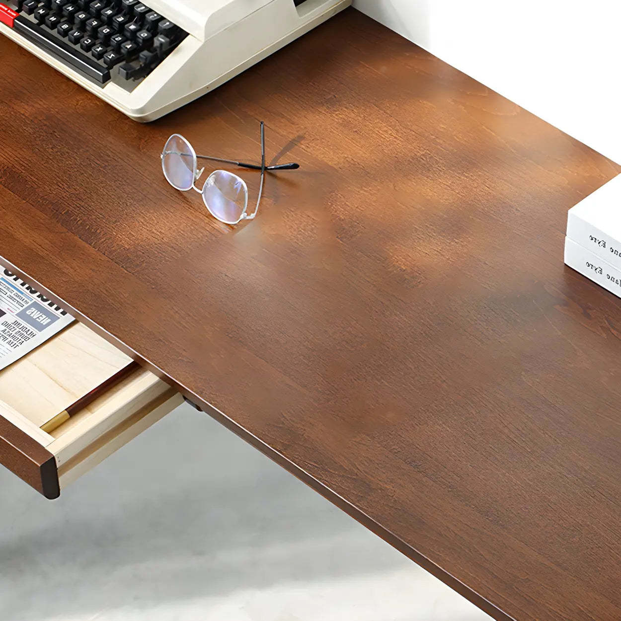 Walnut Beech Wood Drawer Writing Desk