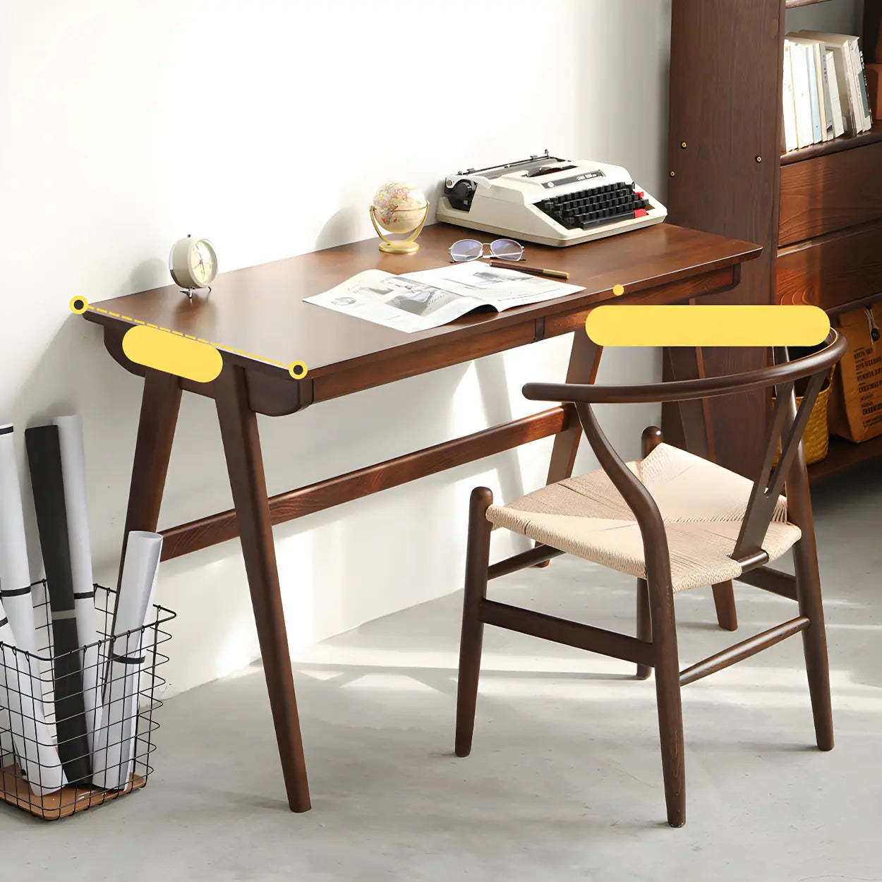 Walnut Beech Wood Drawer Writing Desk