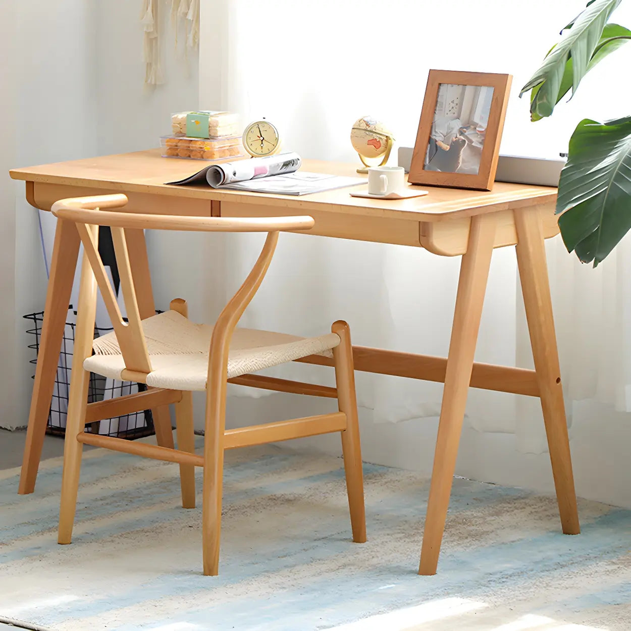 Walnut Beech Wood Drawer Writing Desk — Natural Finish / Table Only