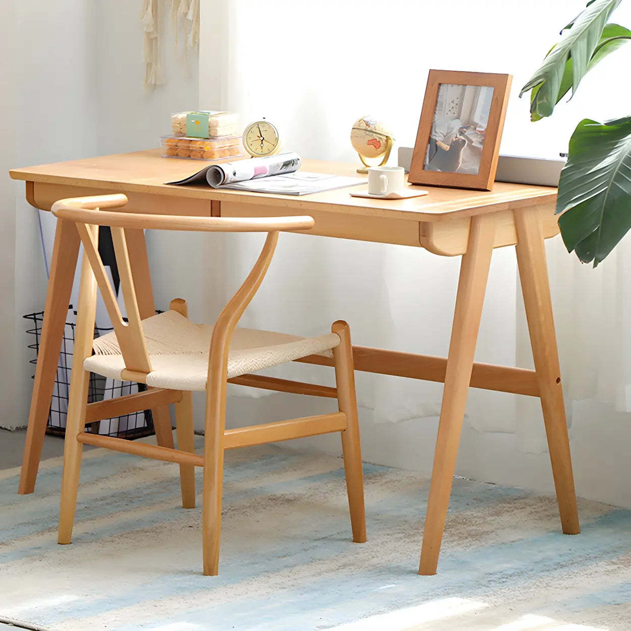 Walnut Beech Wood Drawer Writing Desk — Natural Finish / Table Only