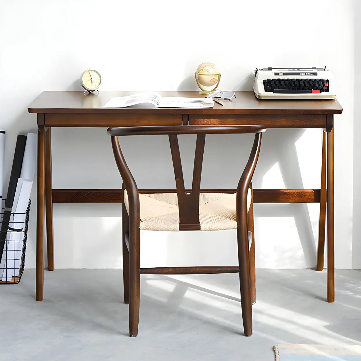 Walnut Beech Wood Drawer Writing Desk — Walnut / Table Only