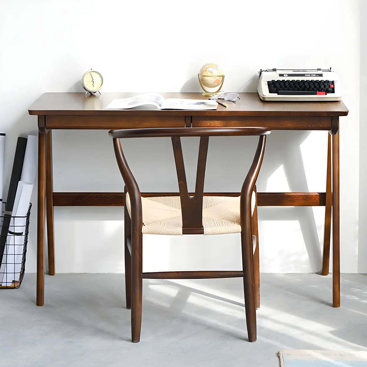 Walnut Beech Wood Drawer Writing Desk — Walnut / Table Only