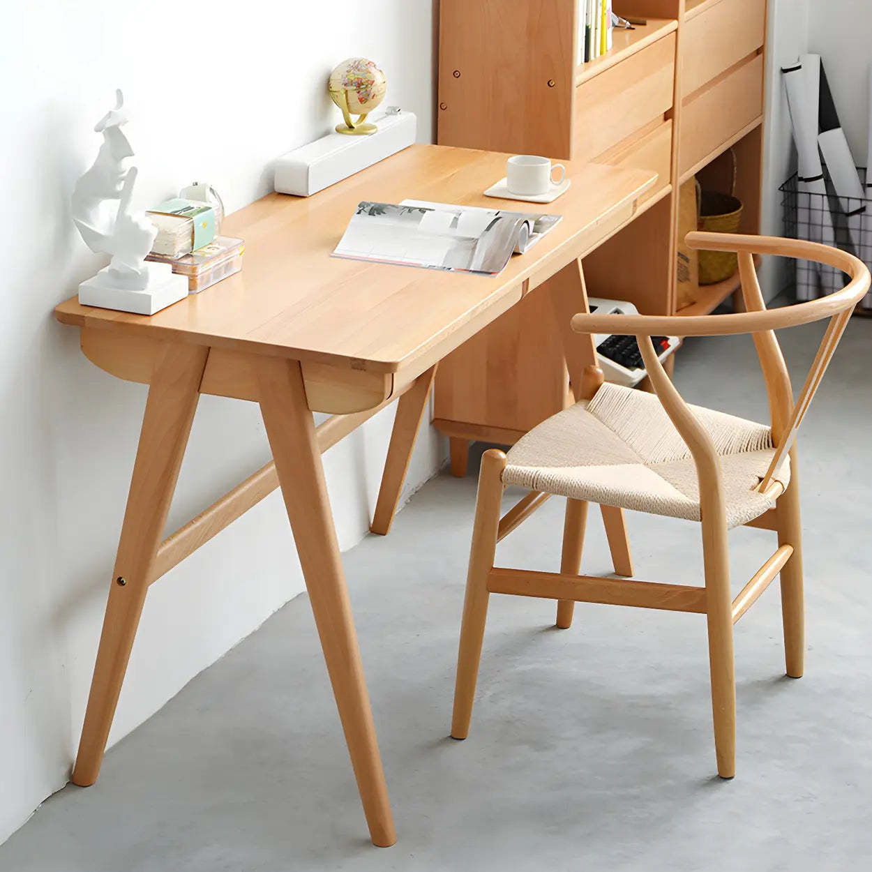 Walnut Beech Wood Drawer Writing Desk