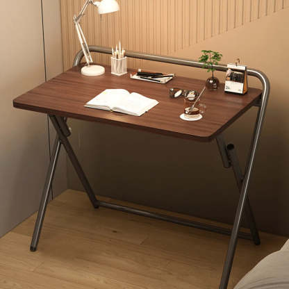 Walnut-Black Foldable Wood Small Desk — Black / Table Only
