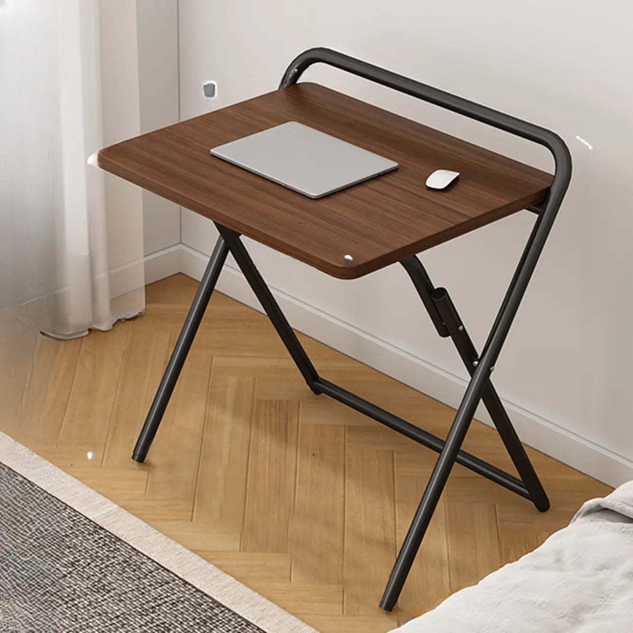 Walnut-Black Foldable Wood Small Desk — Natural/ White / Table Only