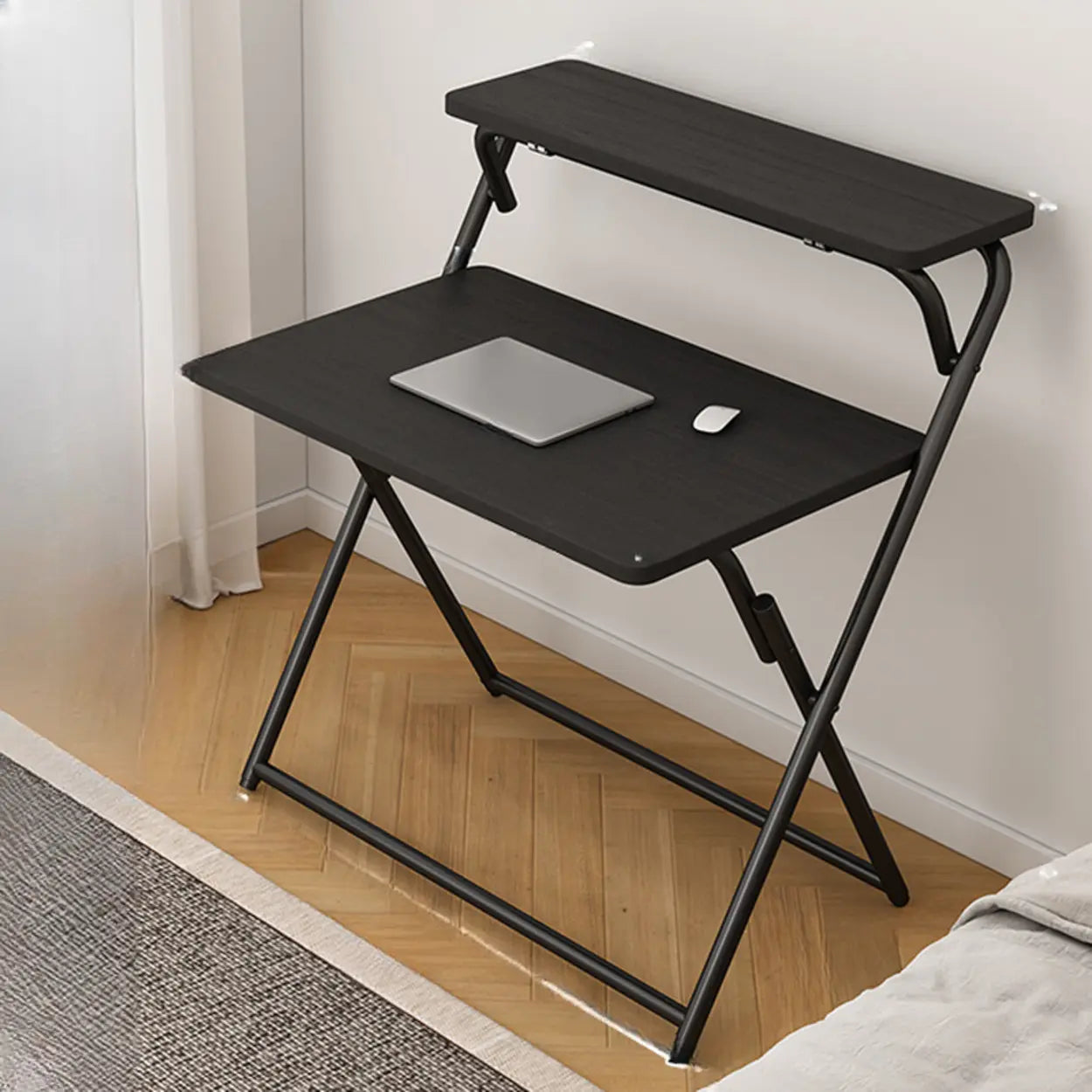 Walnut-Black Foldable Wood Small Desk — Walnut/ Black / Table Only