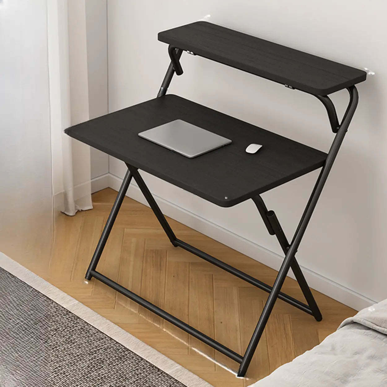 Walnut-Black Foldable Wood Small Desk — Walnut/ Black / Table Only