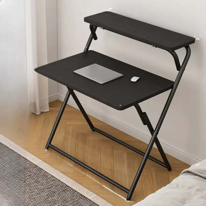 Walnut-Black Foldable Wood Small Desk — Walnut/ Black / Table Only