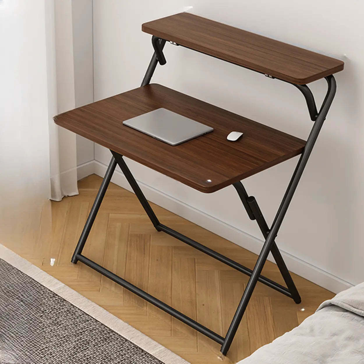 Walnut-Black Foldable Wood Small Desk — Walnut/ Black / Table Only