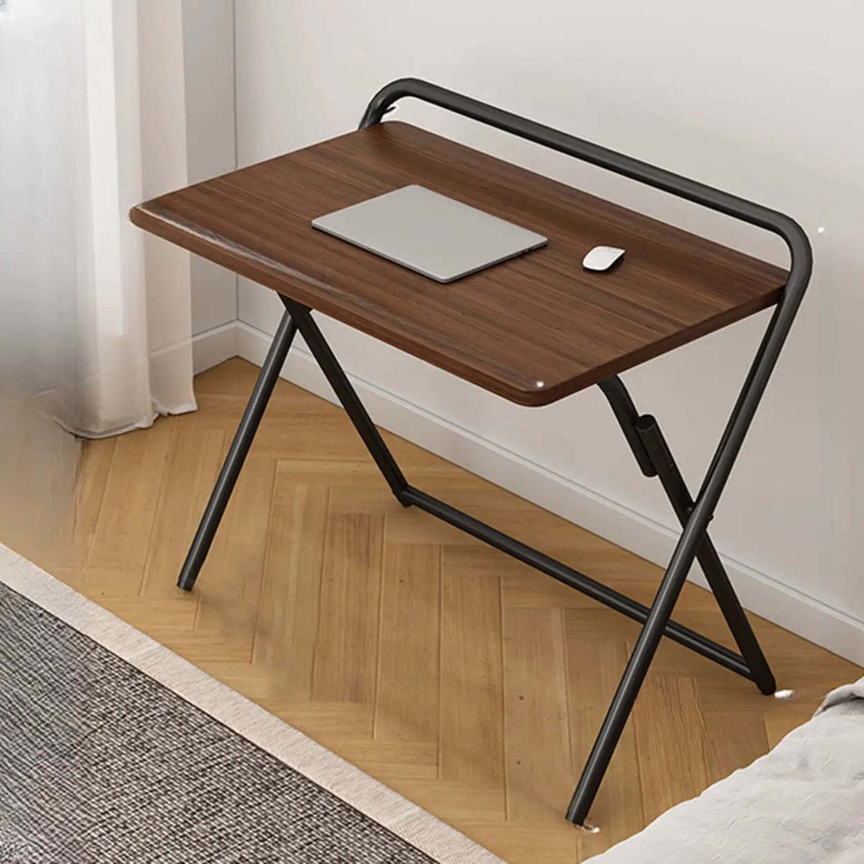 Walnut-Black Foldable Wood Small Desk — Black / Table Only