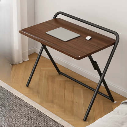 Walnut-Black Foldable Wood Small Desk — Black / Table Only