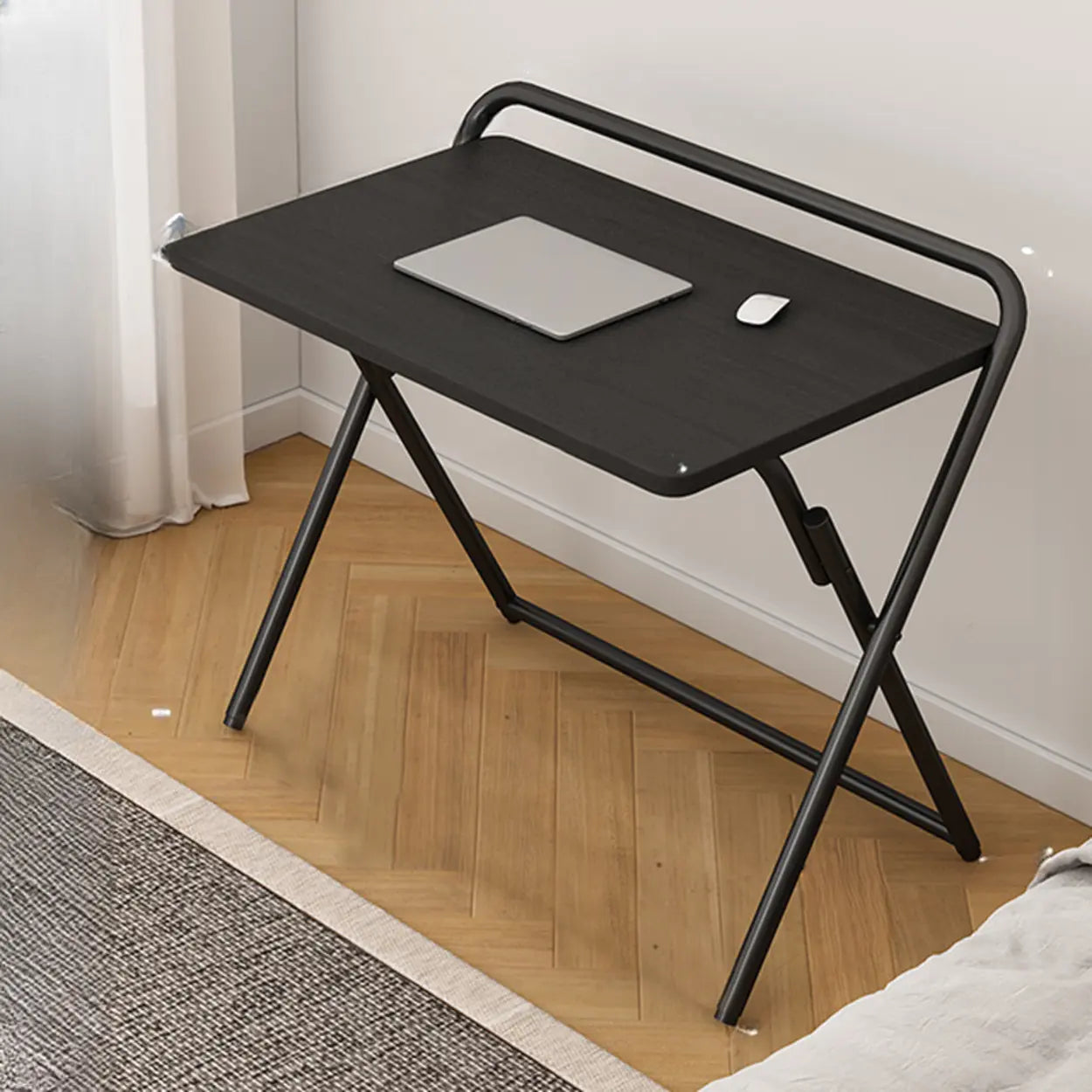 Walnut-Black Foldable Wood Small Desk