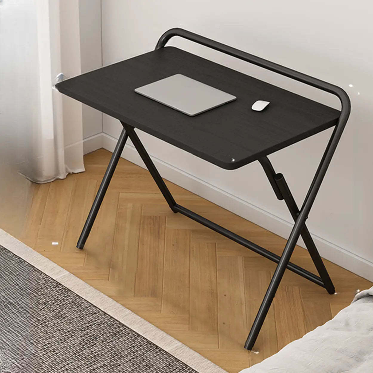 Walnut-Black Foldable Wood Small Desk