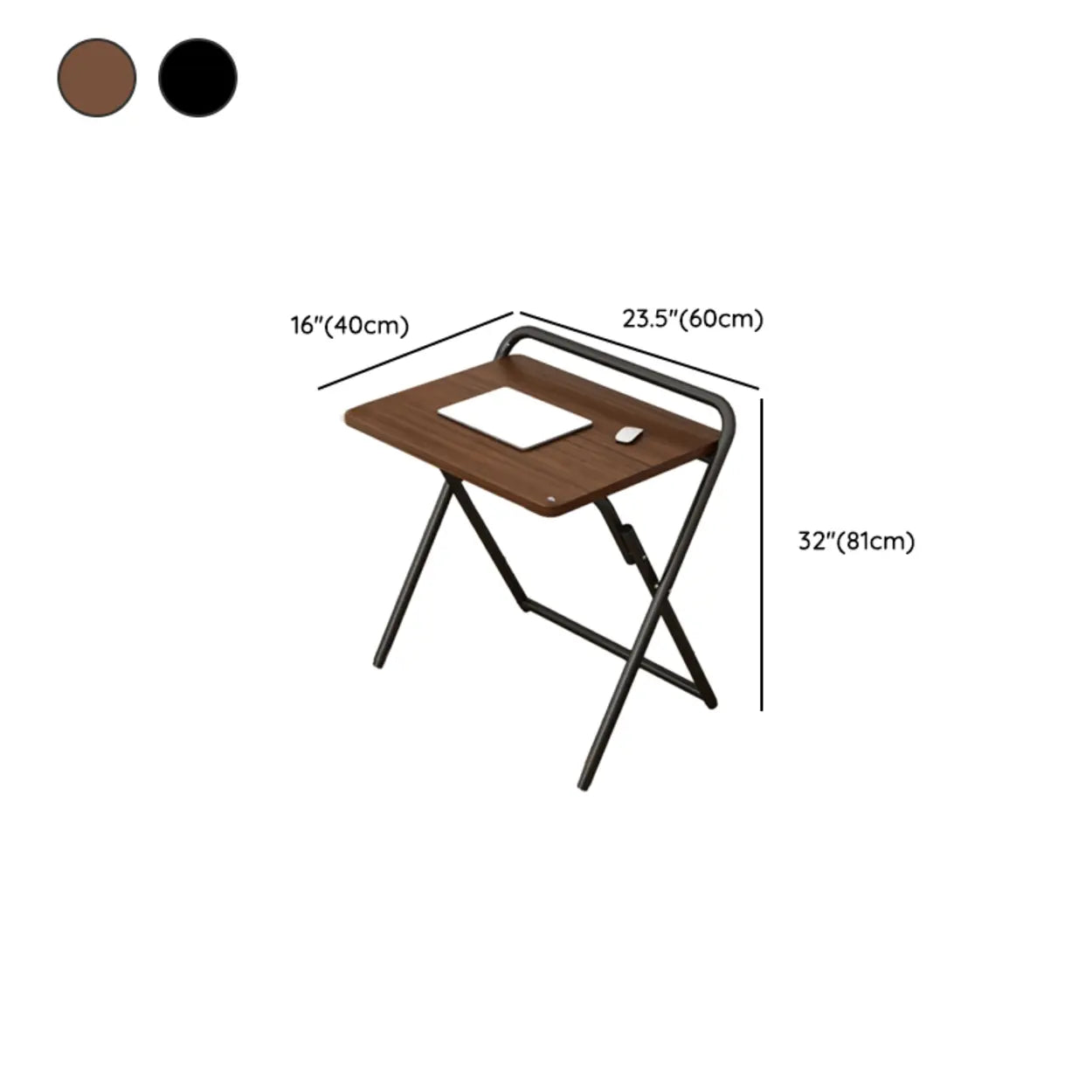 Walnut-Black Foldable Wood Small Desk