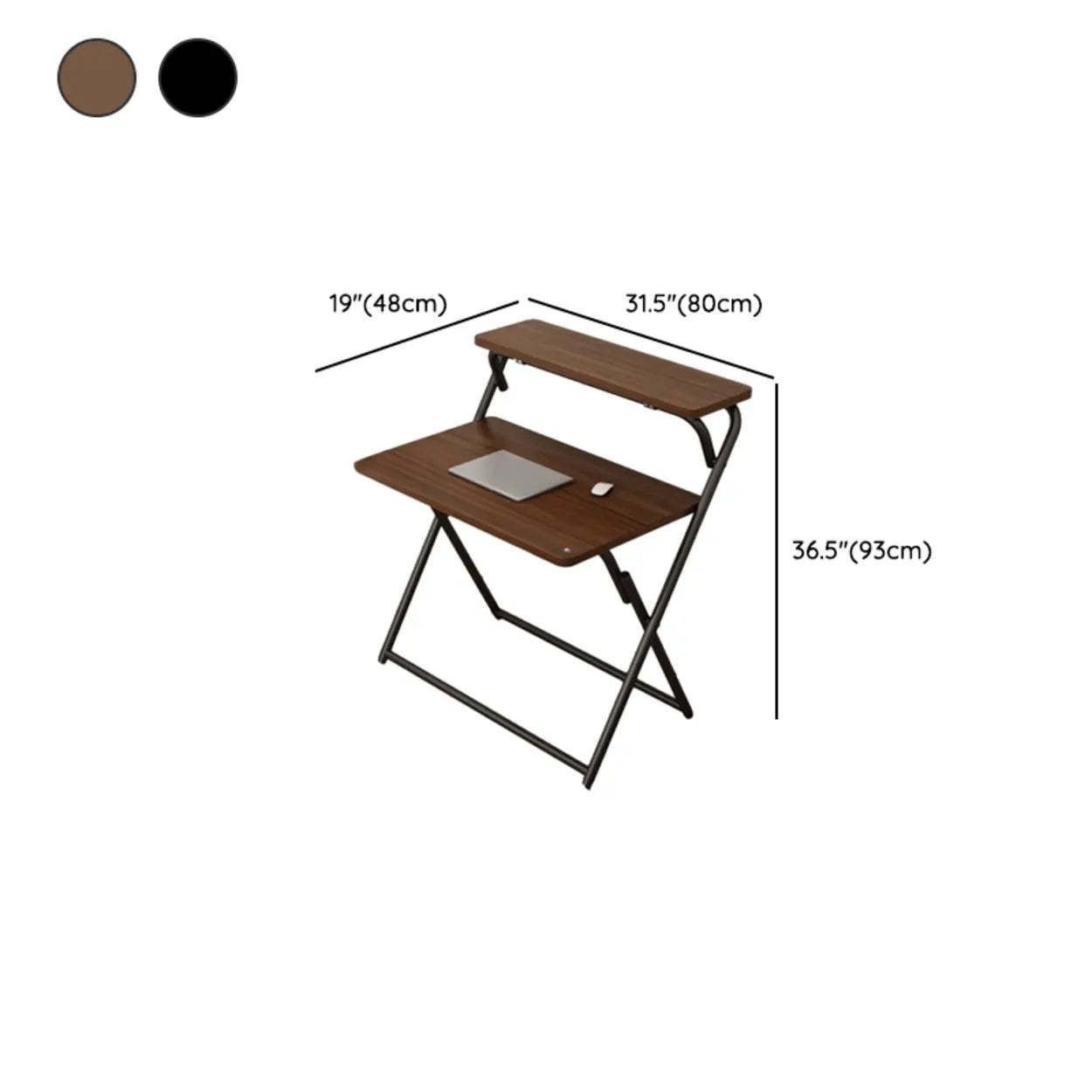 Walnut-Black Foldable Wood Small Desk