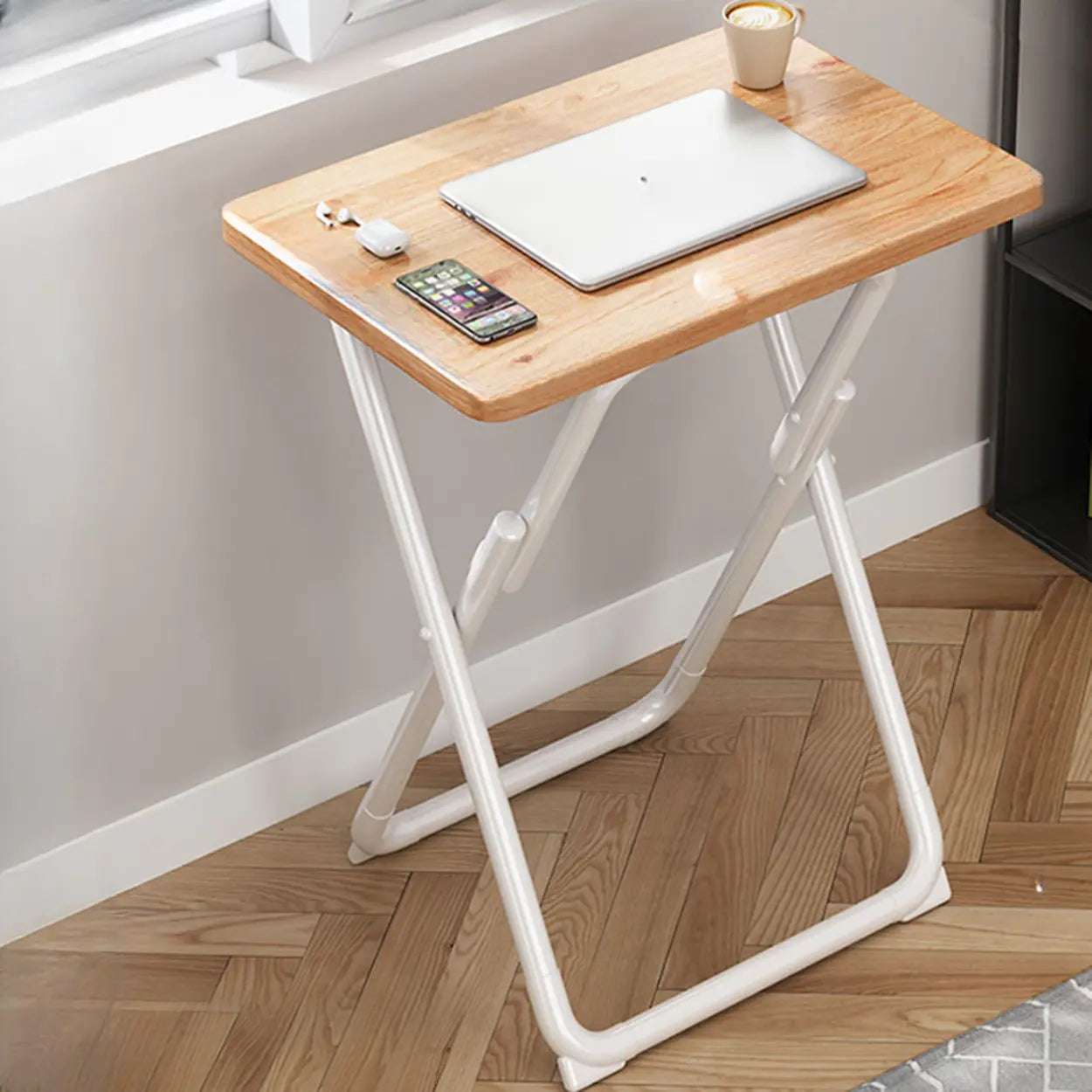 Walnut-Black Foldable Wood Small Desk — Black / Table Only