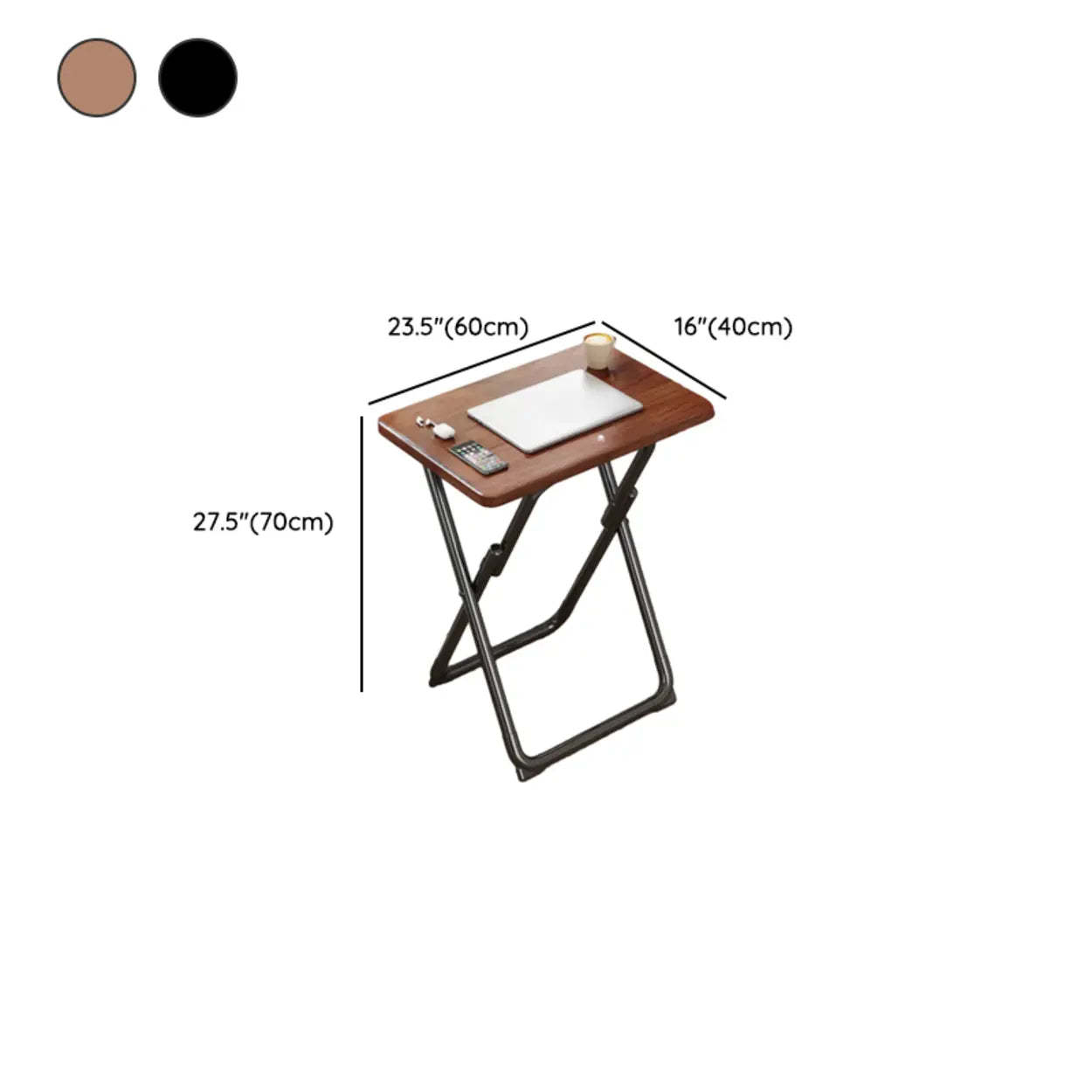 Walnut-Black Foldable Wood Small Desk