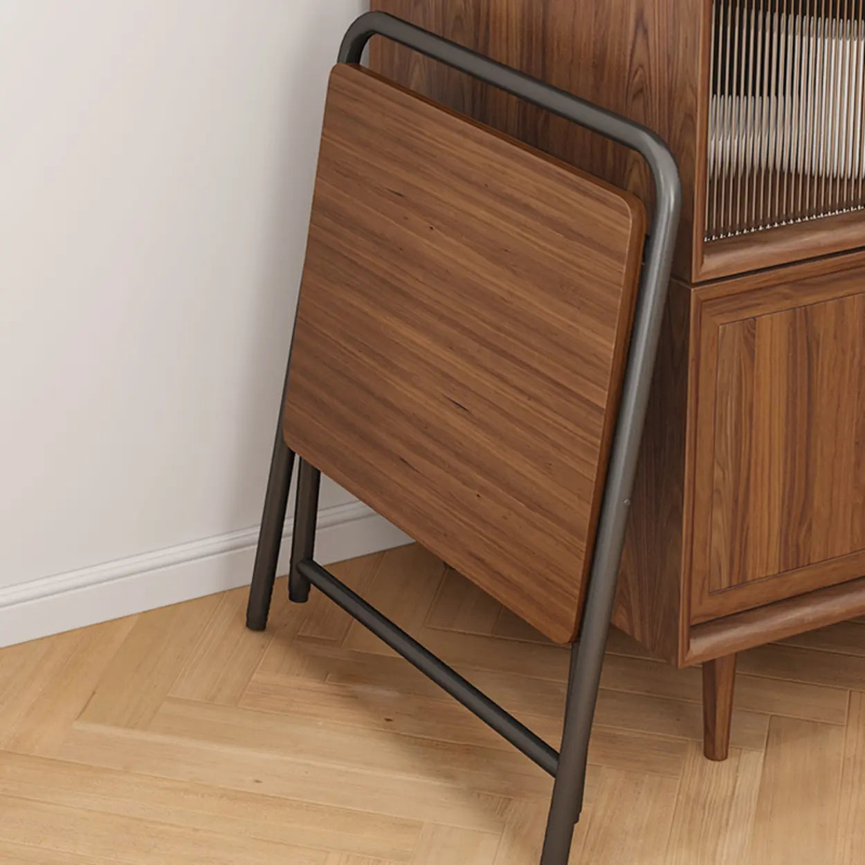 Walnut-Black Foldable Wood Small Desk — Black / Table Only