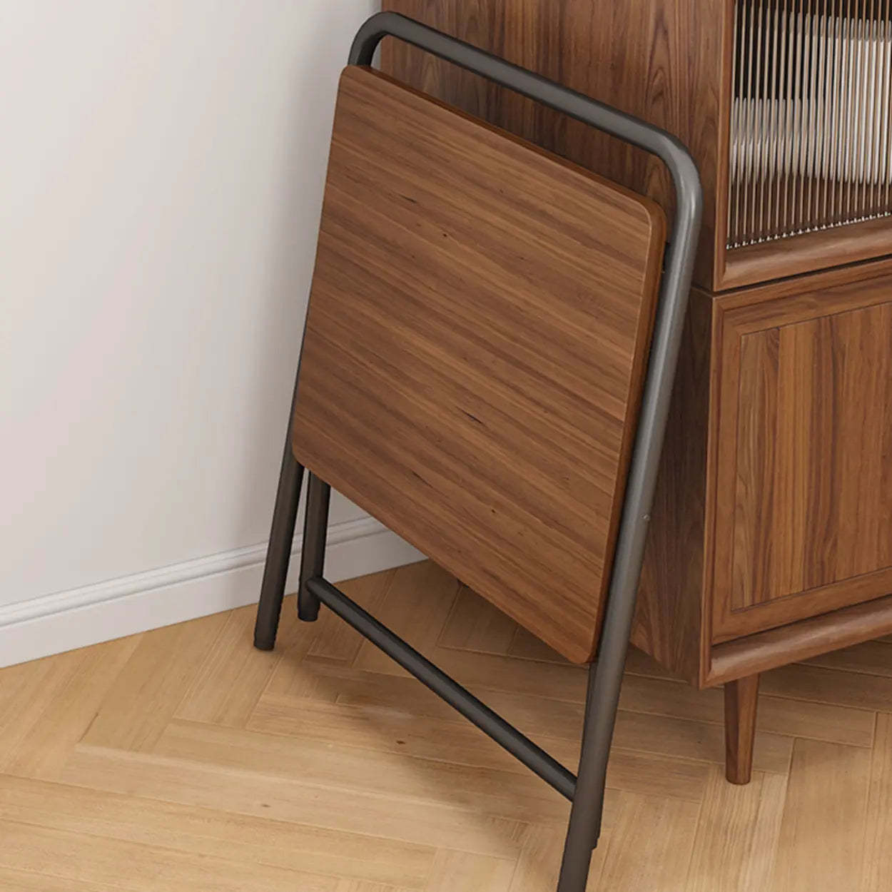 Walnut-Black Foldable Wood Small Desk — Black / Table Only