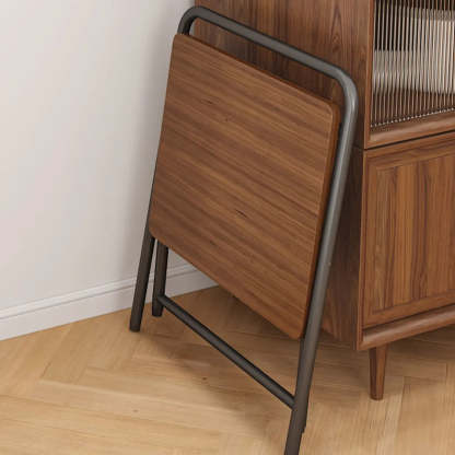 Walnut-Black Foldable Wood Small Desk — Black / Table Only