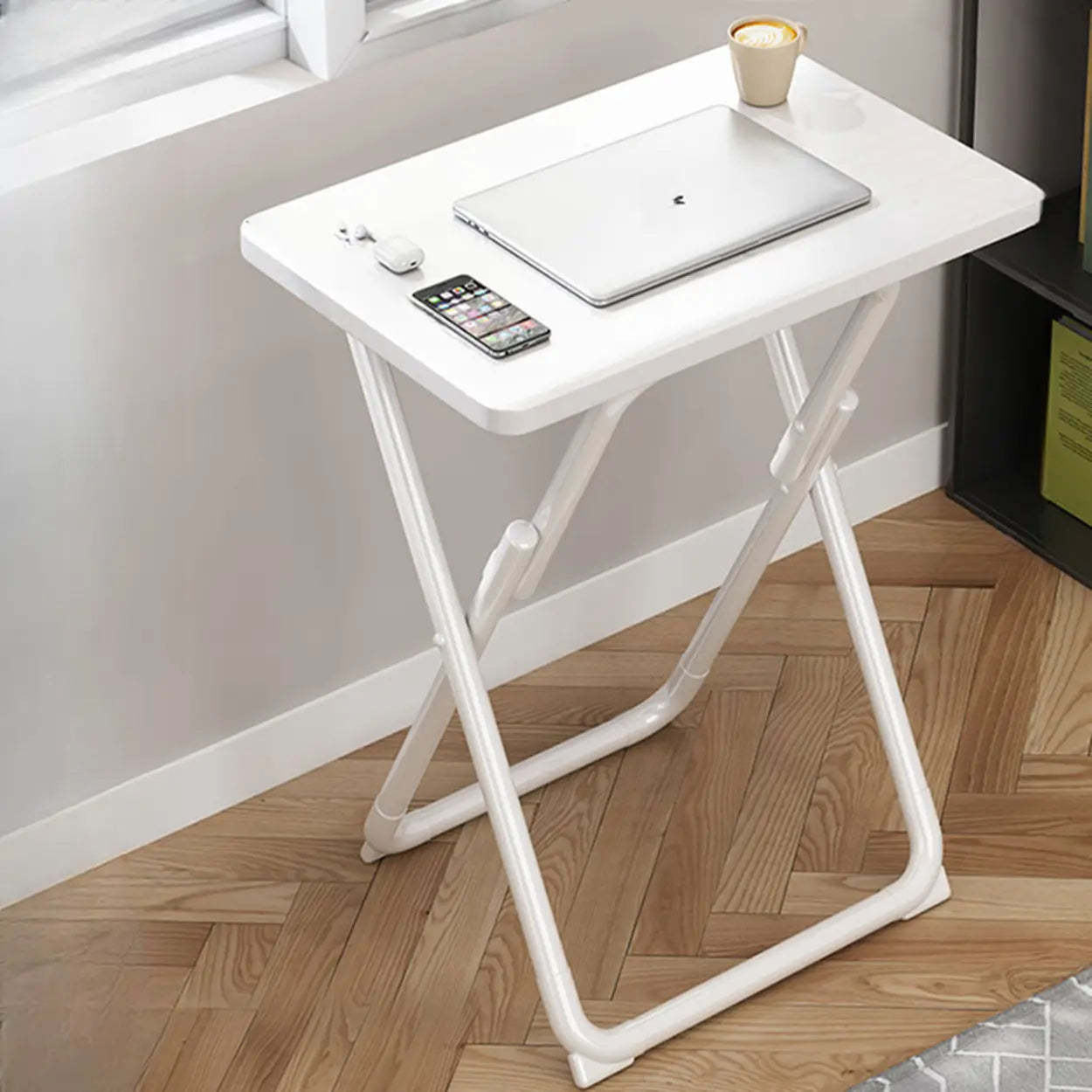 Walnut-Black Foldable Wood Small Desk — White / Table Only