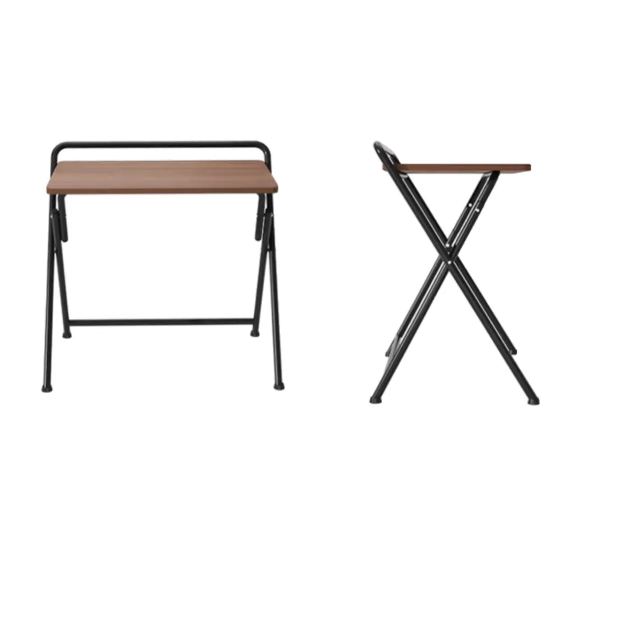 Walnut-Black Foldable Wood Small Desk — White / Table Only