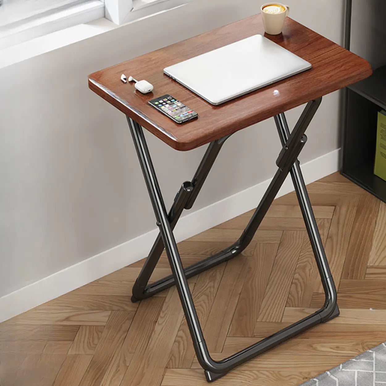 Walnut-Black Foldable Wood Small Desk — Natural/ White / Table Only