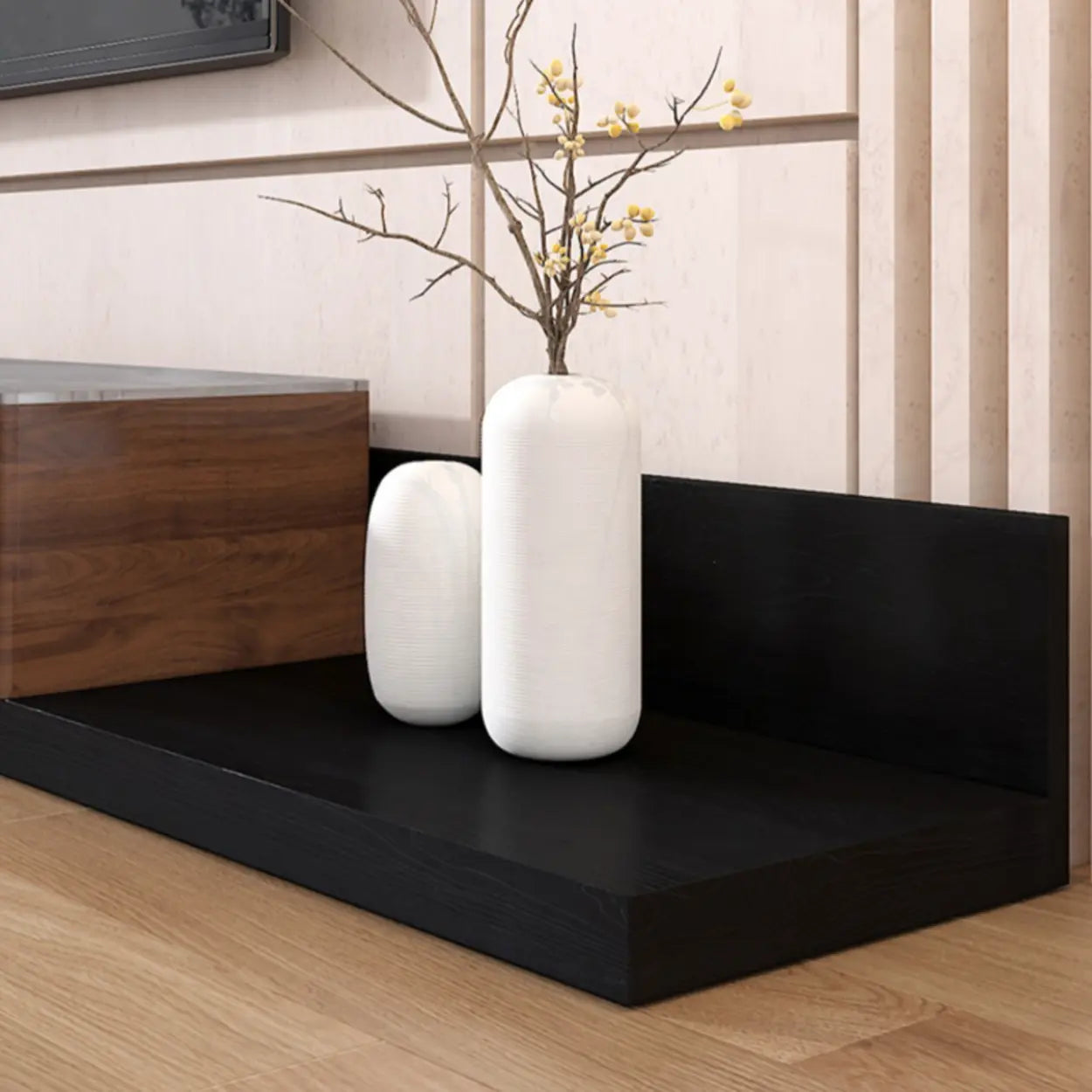 Walnut-Black Stone Rectangle Long TV Stand