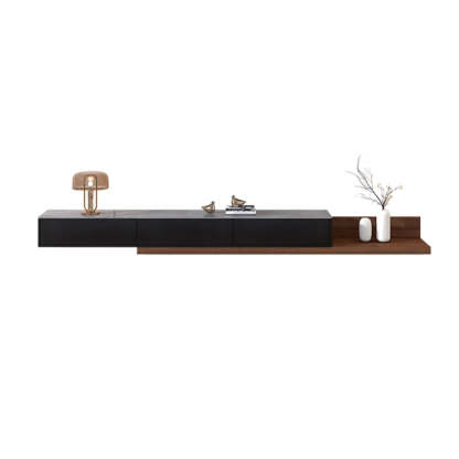 Walnut-Black Stone Rectangle Long TV Stand
