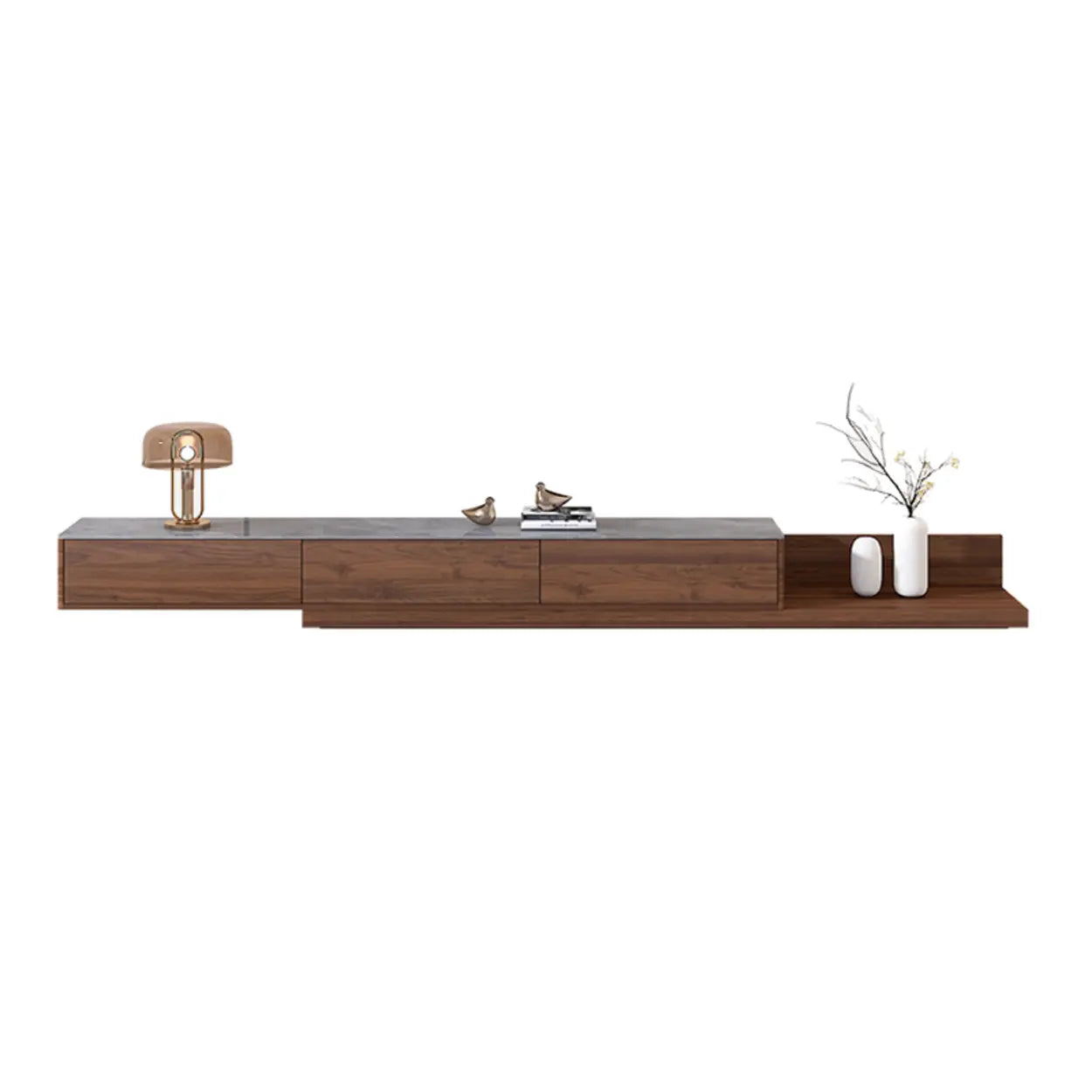 Walnut-Black Stone Rectangle Long TV Stand