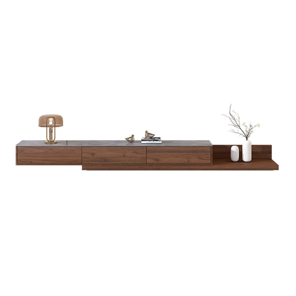 Walnut-Black Stone Rectangle Long TV Stand