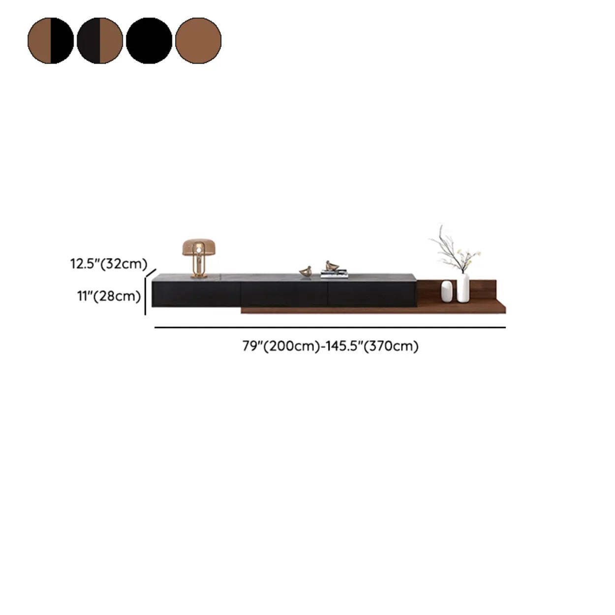 Walnut-Black Stone Rectangle Long TV Stand