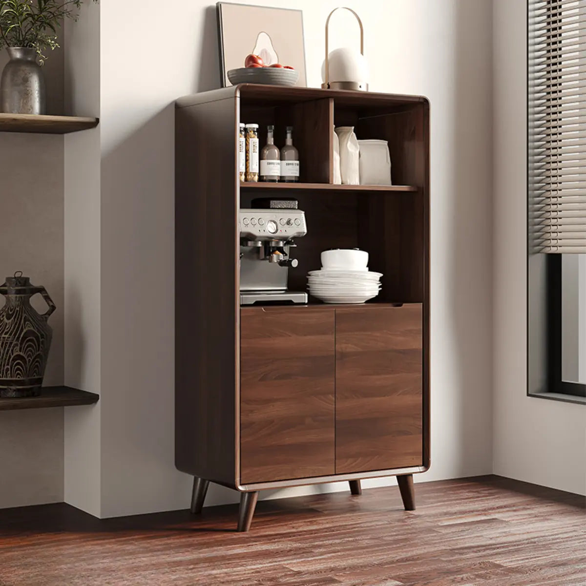 Walnut Brown Large Sideboard with Storage and Shelves