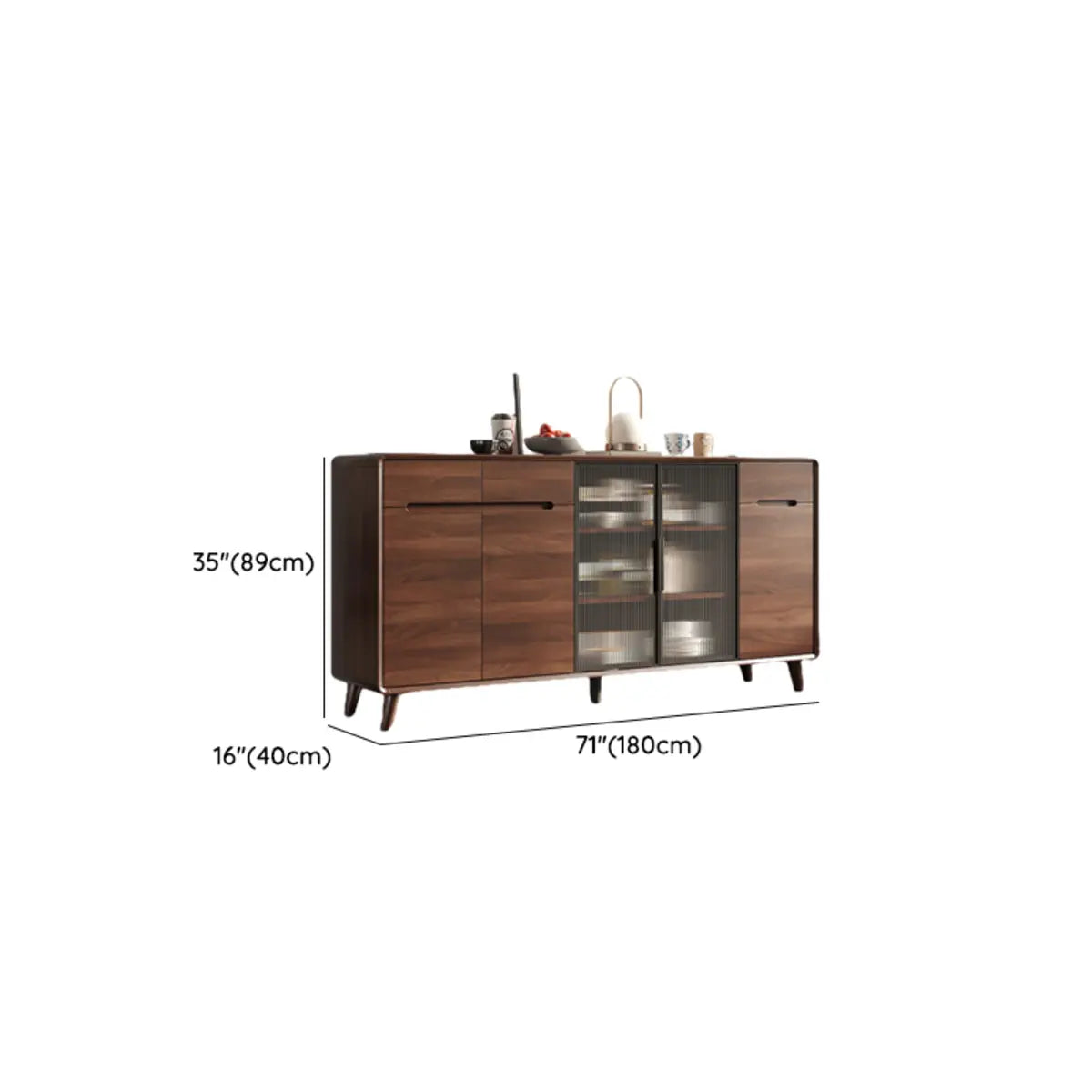 Walnut Brown Large Sideboard with Storage and Shelves