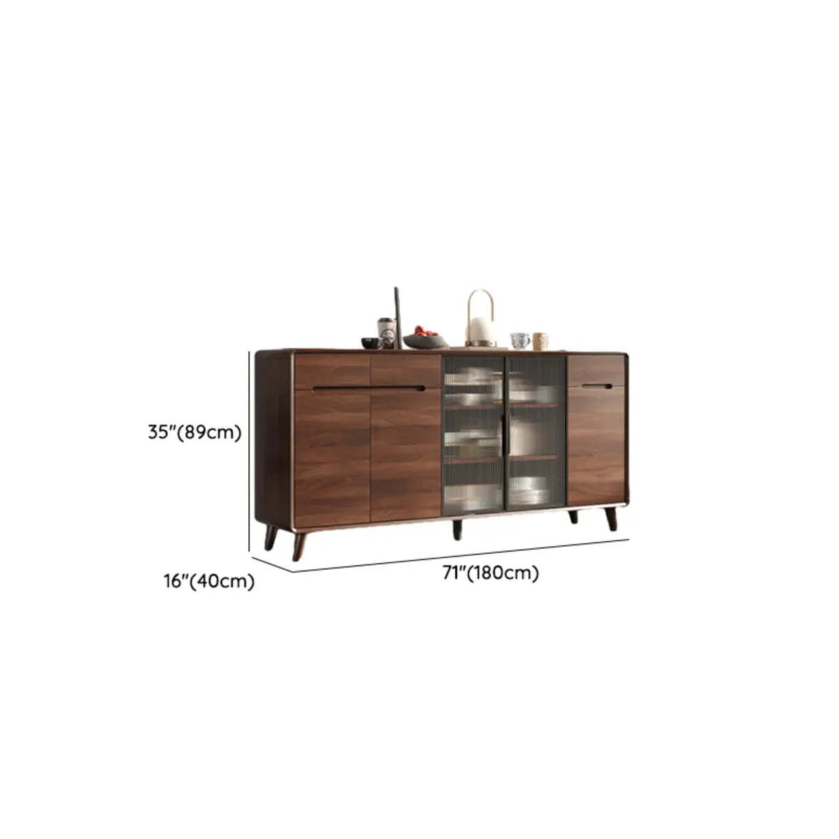 Walnut Brown Large Sideboard with Storage and Shelves