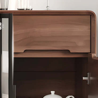 Walnut Brown Large Sideboard with Storage and Shelves — Glass Door