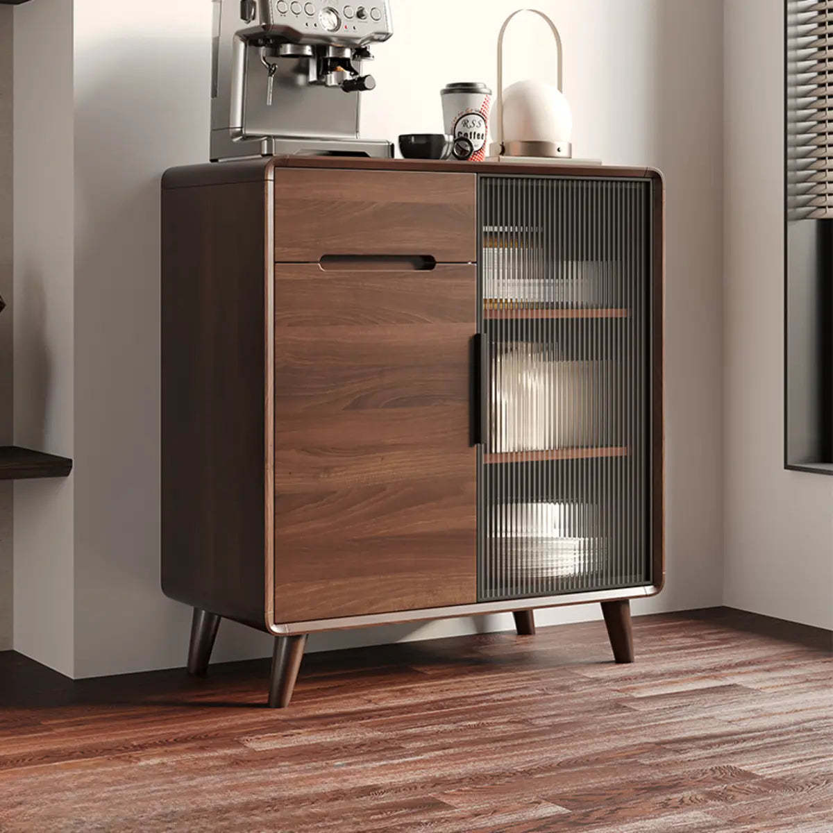 Walnut Brown Large Sideboard with Storage and Shelves