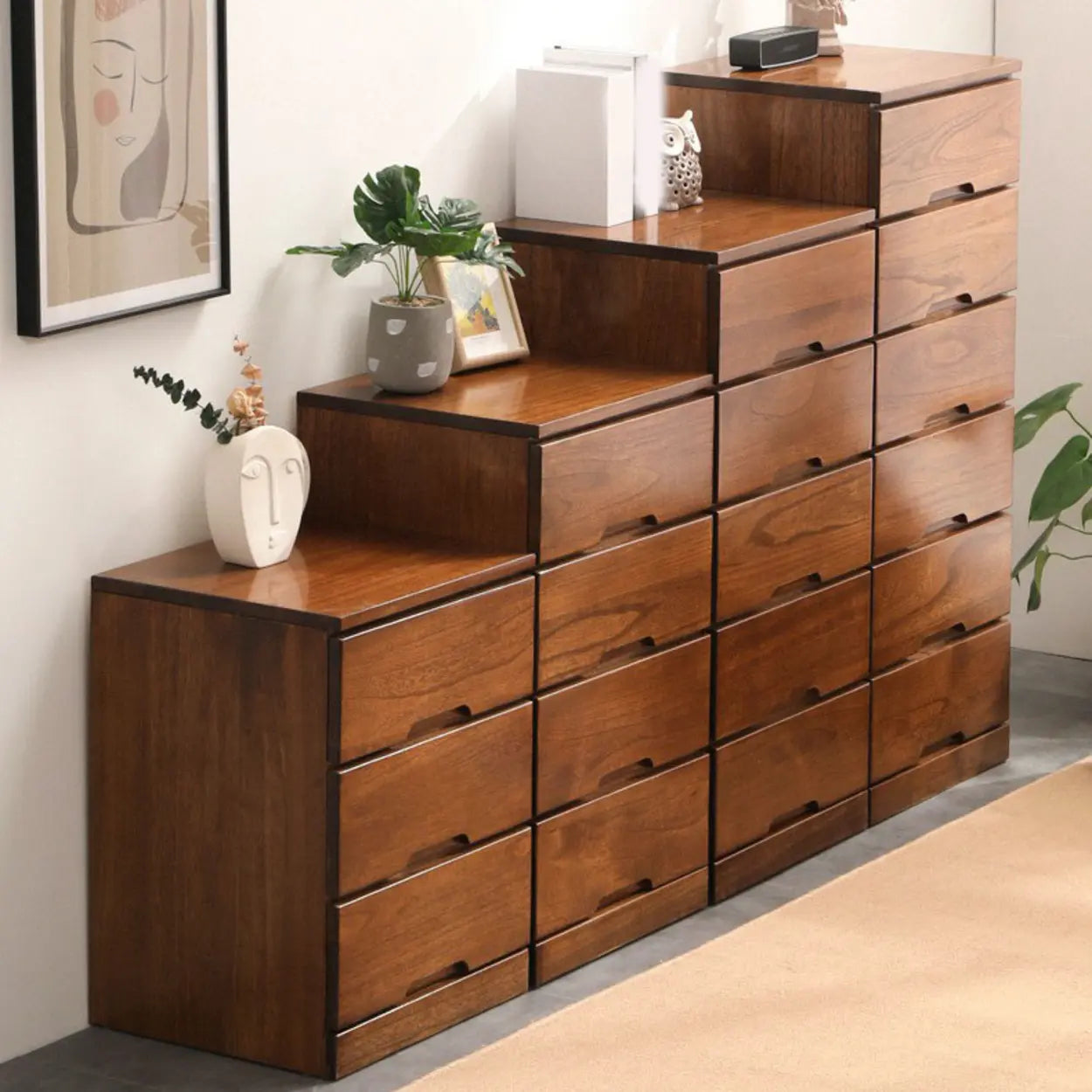 Wood Step-Design Chest of Drawers
