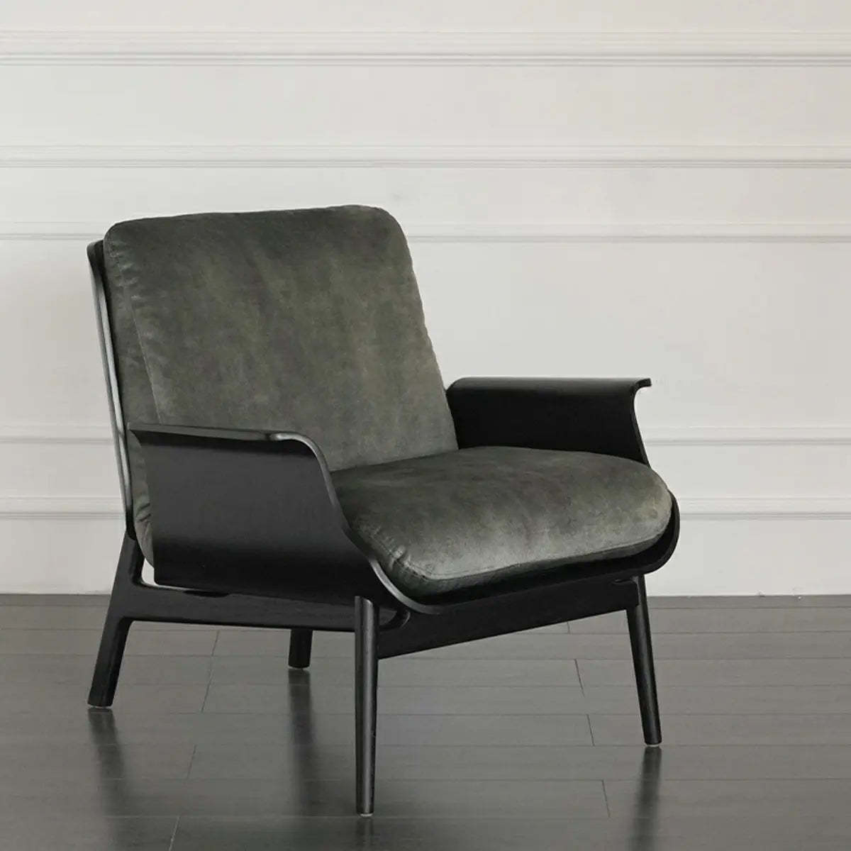 Walnut Oak Four Leg Linen Cushion Lounge Chair