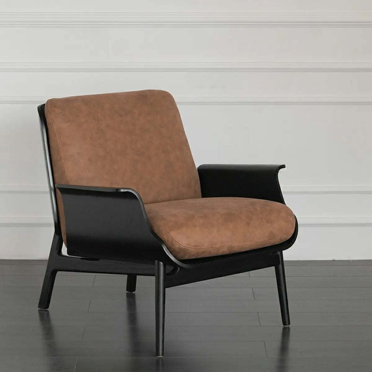 Walnut Oak Four Leg Linen Cushion Lounge Chair