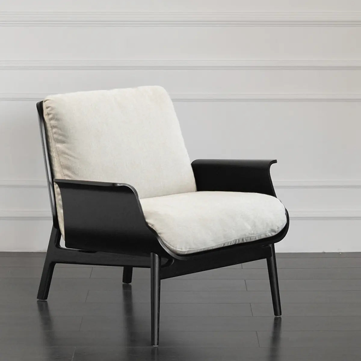 Walnut Oak Four Leg Linen Cushion Lounge Chair — Black / Green / Velvet