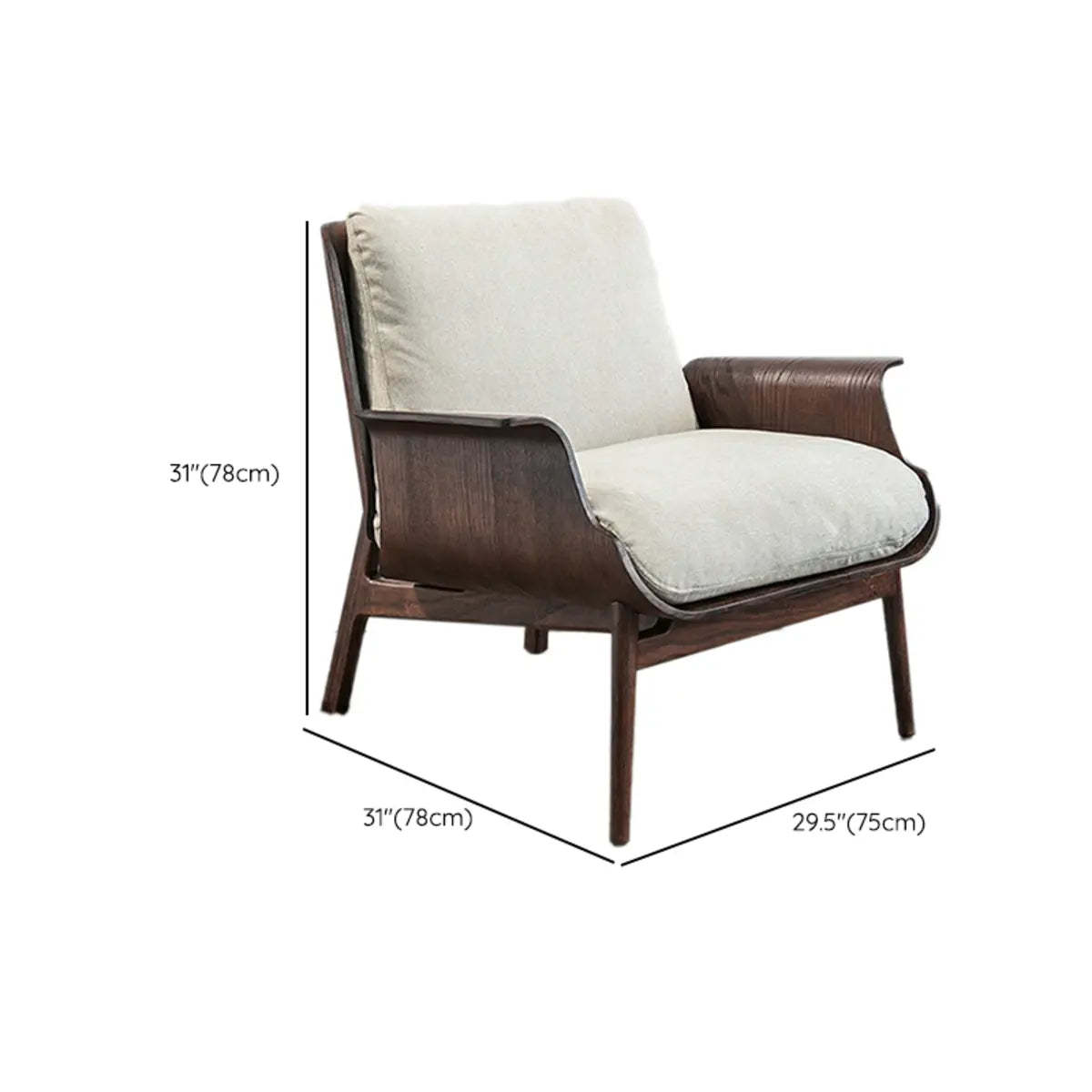 Walnut Oak Four Leg Linen Cushion Lounge Chair