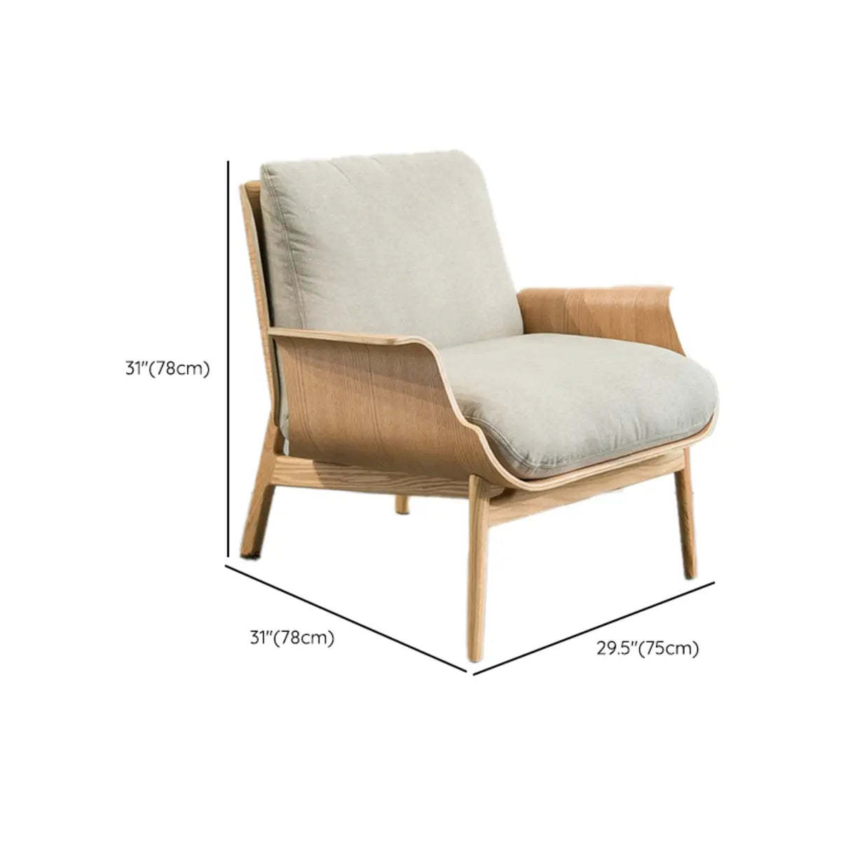 Walnut Oak Four Leg Linen Cushion Lounge Chair
