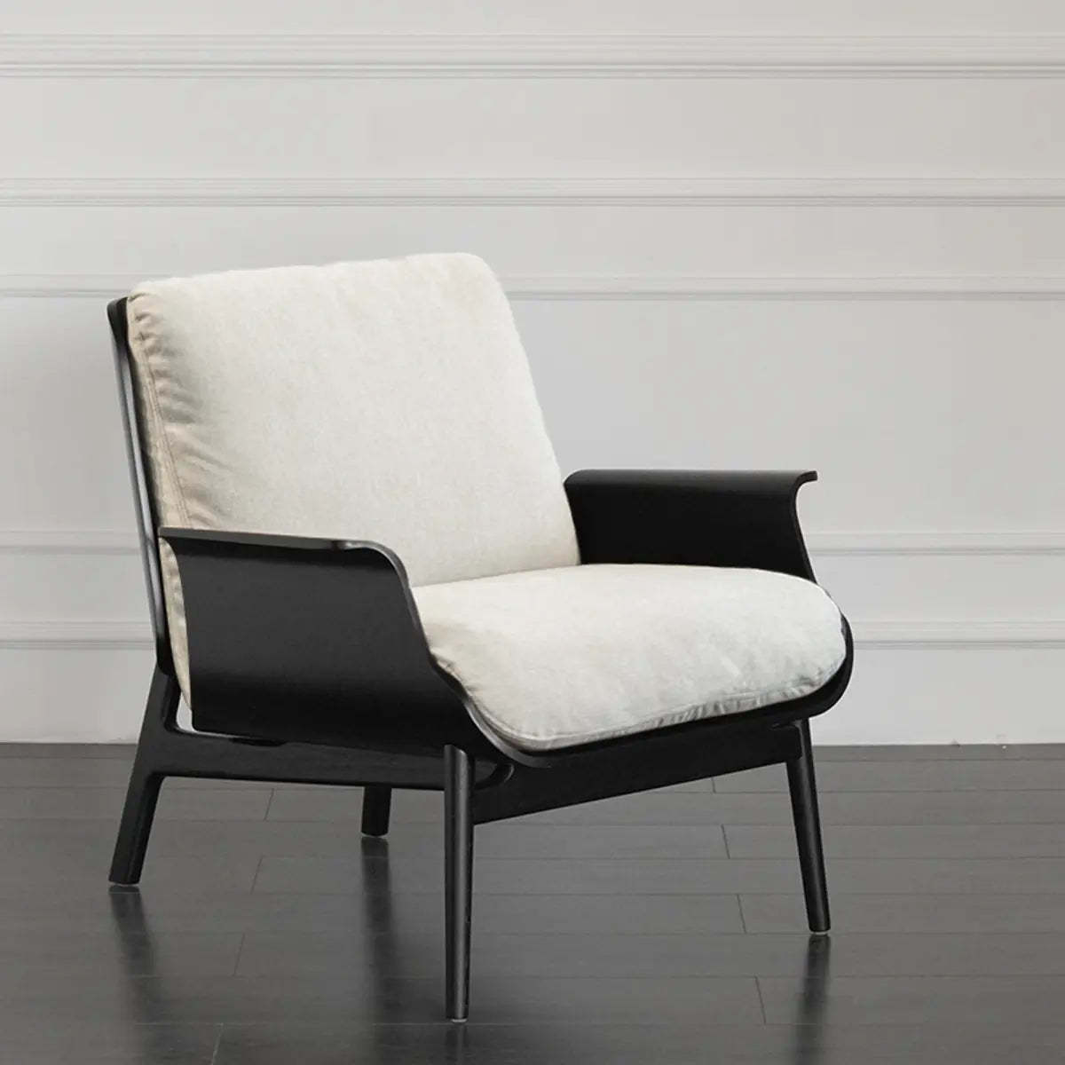 Walnut Oak Four Leg Linen Cushion Lounge Chair — Black / Green / Velvet