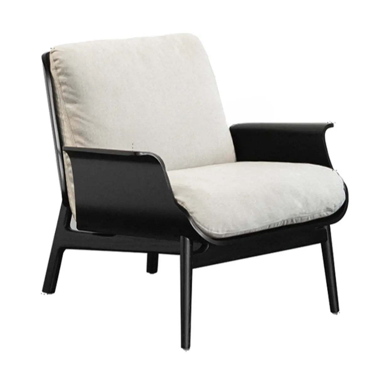 Walnut Oak Four Leg Linen Cushion Lounge Chair — Walnut / Light Grey / Linen